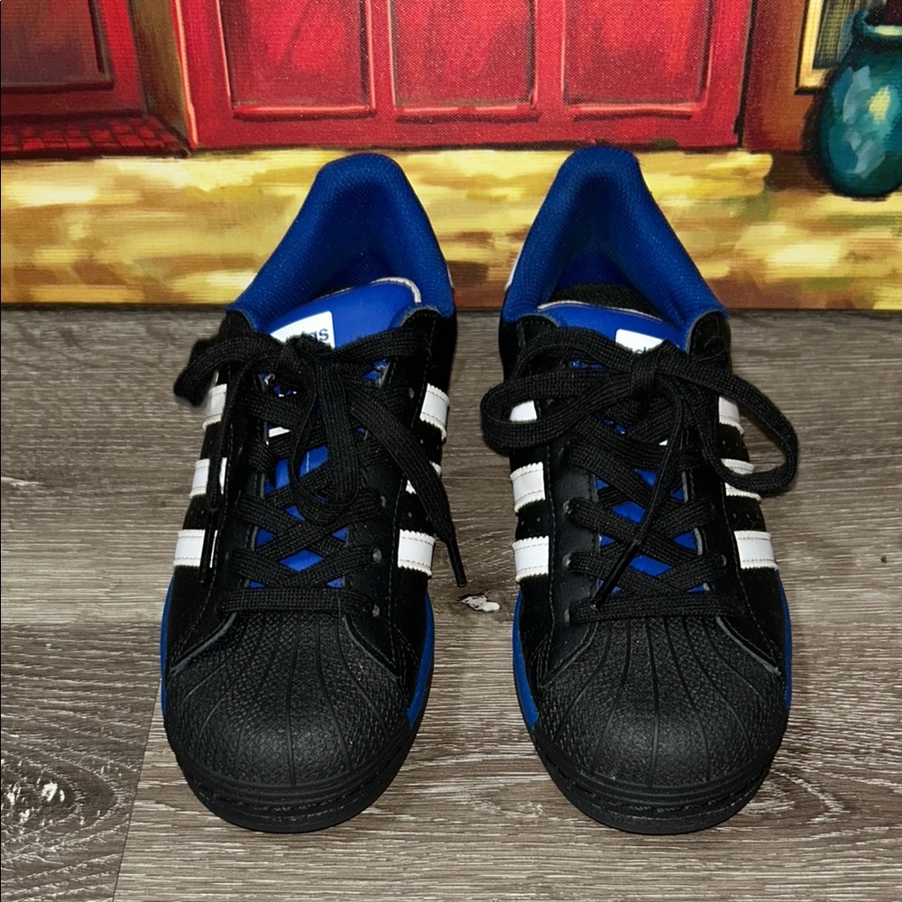 Adidas Black and Blue Casual 3 Stripe Shell Toe Sneakers